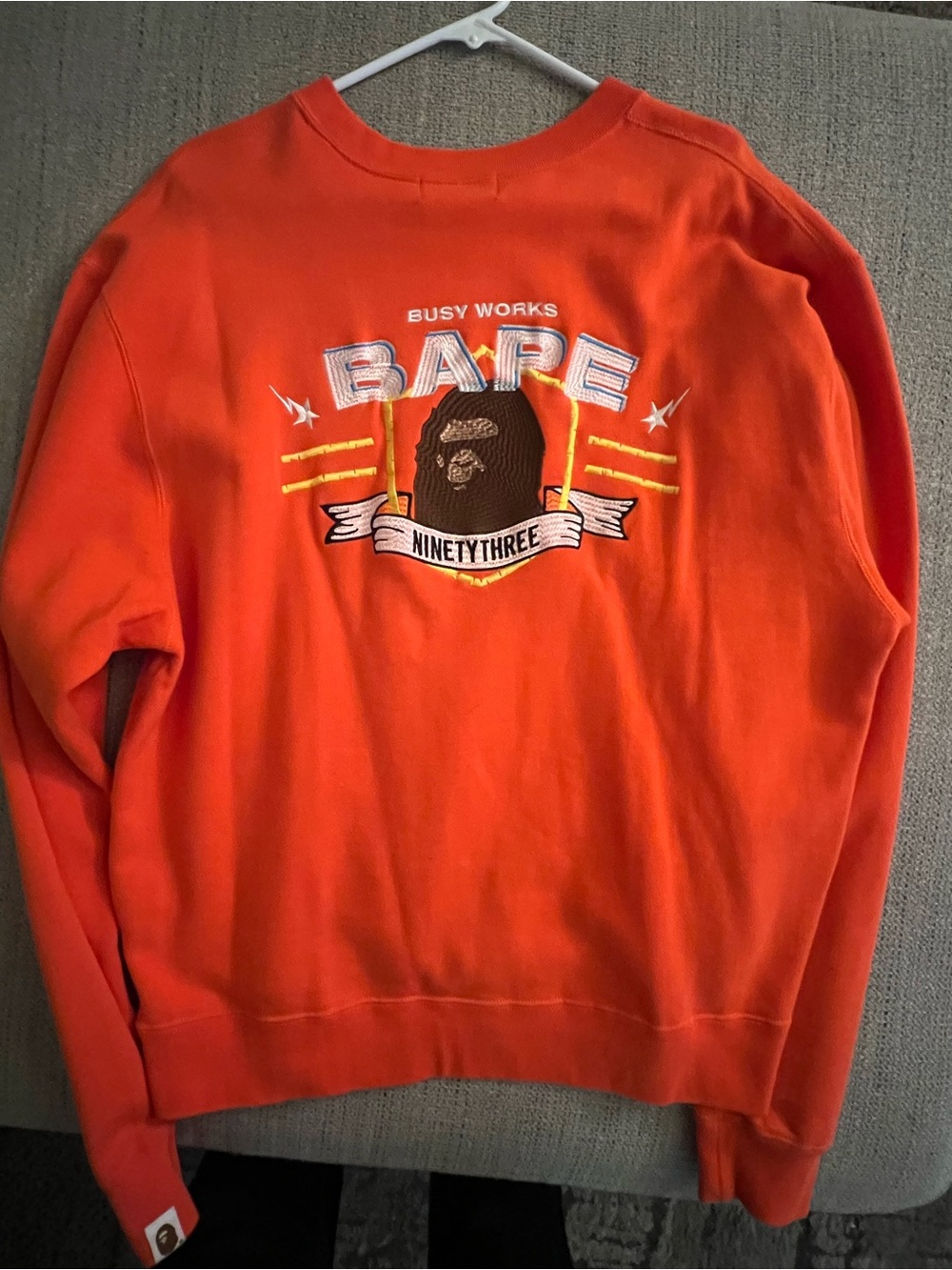 Bape Orange Graphic Crewneck with Embroidered Logo